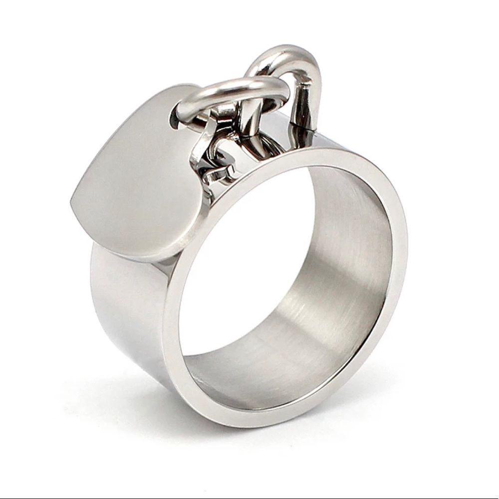 Silver Charming Dangling Heart Statement Wide Band Ring NEW